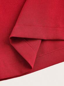 Conjunto de pantalones de verano de cintura alta, pantalones de pierna ancha de cintura alta con pliegues, de corte holgado y pernera larga - Rojo - Ver 6
