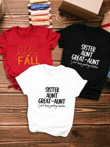 New Model. Single Garment, Not A 3-Piece Set. 1 Piece/Set Of Short-Sleeved T-Shirts Suitable For Streetwear. Oversized Round Neck Top For Daily Outings, Camping, Concerts, Hip-Hop, Rock, And Rap Events: Casual Short-Sleeved T-Shirt For Women, With The Print "Hello Autumn, Sisters, Aunts And Grandmothers, They Will Only Get Better". Round Neck And Short-Sleeved T-Shirt For Women, Made Of Pure Cotton, Breathable And Casual Style. - 白色 - 查看 1