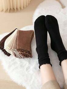 6pcs/12pcs/24pcs Women's Solid Color Striped Leggings, Multi-Functional Autumn/Winter Socks, Simple Versatile Casual Sports Socks. (Random Color) Note: 2pcs/Pair. - Multicolor - View 3