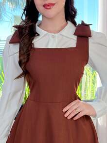 Tailored Dress With Wide Straps And Bow, Code 02, Evangelical Fashion (Shirt Not Included) - Brown - View 5