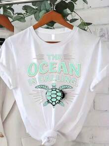 Women's Plus Size Hawaiian Beach Shirt, Turquoise Ocean Wave Print, Casual Summer Blouses For Women, Soft Breathable Cotton Blouse, Summer Clothes For Women, Daily Streetwear, Beach Vacation Clothes, Suitable For Spring, Summer And Autumn. - 白色 - 查看 7