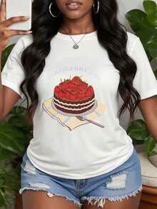 Casual Strawberry Print T-Shirt, Retro Strawberry Graphic T-Shirt, Vintage Fruit Illustration T-Shirt, Gift For Sweet Berry Lovers, Retro Style Clothing, Perfect Gifts For Grandma And Mom, 100% Cotton, Durable - 白色 - 查看 1