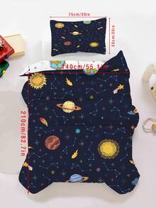 2/3件組 銀河太空行星星座兒童床上用品套裝，深藍色太陽系星星流星印花被套組，柔軟輕盈外太空床品套裝，適用單人/雙人/加大床 - 彩色 - 查看 17