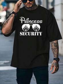 Camiseta Gráfica para Hombre "Princess Security" - Blanca Casual de Manga Corta con Cuello Redondo, Diseño de Castillo y Gafas de Moda, Mezcla de Poliéster Transpirable, Ideal para la Moda de Verano - Negro - Ver 5