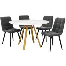 Esstisch-Set (5-Teilig), Runder Esstisch, 80*80*75 Cm Esstisch (Inkl. 4 Esszimmerstühle), Runder Couchtisch Für 4 Personen, Samtstühle (Inkl. White Marmortisch), Gray Esszimmerstühle - Gold - View 4