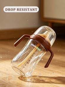 Taza con pajita para bebé anti-cólicos de material PPSU - Con marca de detección de temperatura, anti-salpicaduras y anti-fugas, asa ergonómica, taza de entrenamiento para bebés de 6+ meses - Café integral - Ver 5