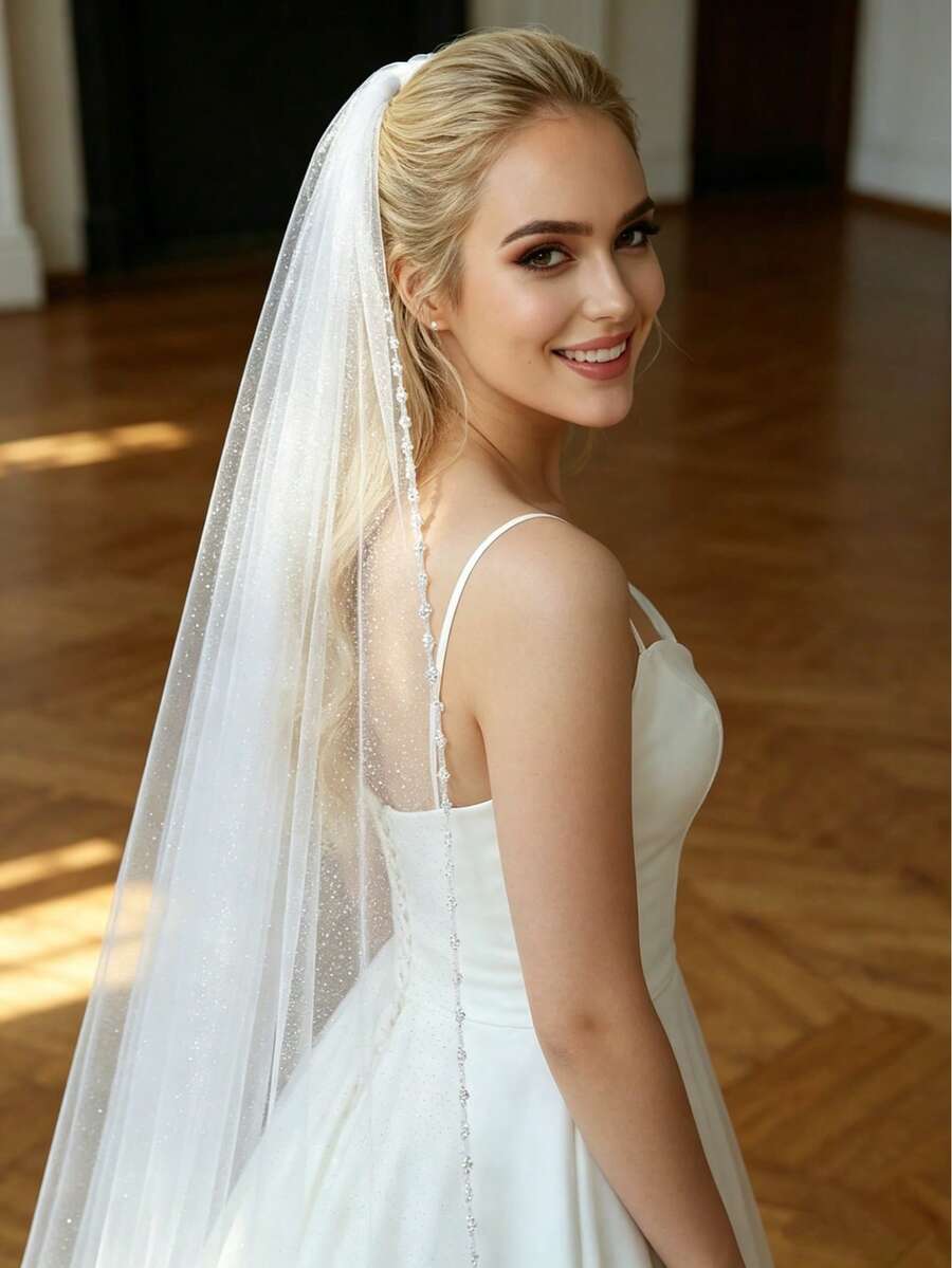 2m Long Sparkling Bridal Veil, Handmade Beaded, Luxury & High-End, Suitable For Wedding Dress, Wedding Veil
