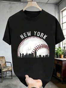 Camia con estampado gráfico de béisbol de Nueva York. Tejido premium, cuello redondo, corte holgado, cómoda, dise? el gráfico. Ideal para regalar. Camisetas para mujer, camisetas para hombre, camisas > Elegantes. Estilo bohemio. Blusas suaves, transpirables y cómodas para mujer, ideales para primavera, verano y otoño, perfectas para vacaciones, viajes y uso diario, y para ver partidos. - Negro - Ver 6