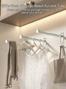 1pc Expandable Clothes Hanger - Space Saving Design, Bathroom Storage Hook, Multi-Functional Drying And Storage Rack Suitable For Balcony And Bathroom, Indoor Retractable Drying Rod, Wall-Mounted Household Storage Rack - Multicolor - View 3