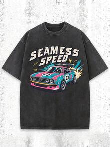 Camiseta casual vintage cómoda y lavada para mujer, camiseta de manga corta con cuello redondo,% algodón lavado y versátil para hombre, adecuada para uso diario y atuendos de, estilo unisex. - Negro - Ver 1