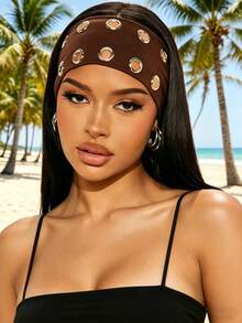 1pc Punk Style Headband, Elastic Yoga Sports Hair Accessory, Versatile Daily Hair Decoration, Classic Headband Fashion Versatile, Suitable For Vacation Outfit - Brown - View 3