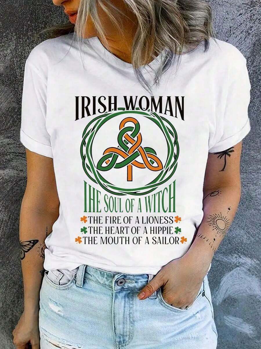 Ropa Curvy En Oferta Y Una Camiseta De Manga Corta Para Mujer, Transpirable, Suave Y Casual, Adecuada Para Actividades Al Aire Libre En Primavera Y Verano, Con Un DiseñO De Estilo IrlandéS - TréBol Y Nudo Celta, Con El Eslogan "Soul Of A Wizard".Es Una Camiseta Blanca, Casual, De Cuello Redondo, Ideal Para El DíA De San Patricio Y Apta Para Todas Las Estaciones.Tiene Un DiseñO De Texto Llamativo, Es Lavable A MáQuina, Está Hecha De Tela Transpirable Y Es Perfecta Para Atuendos Festivos.Blusas Para Mujer,Blusas Casuales Para Dama,Tops,, Mujer Premium,Y2K,Playeras De Mujer Curvy,Ofertas Y Liquidaciones Ropa Mujer,Playeras Deportivas Para Mujer,,Playeras De Hombre, Mujer,Blusas>Elegante 5VJUCamisetas Para Mujer Y2K - Blanco - Ver 1