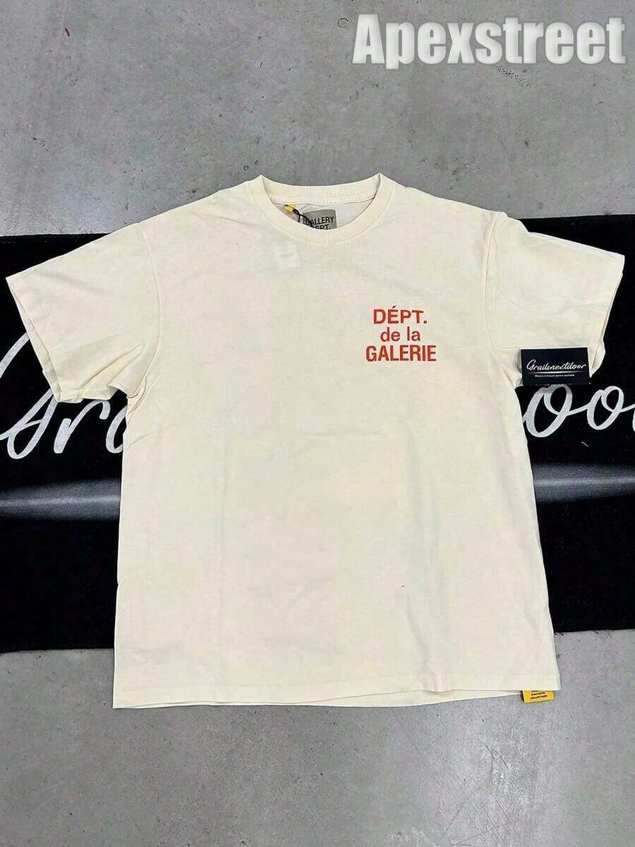 Camiseta Para HombreGALLERY D-EPT T-Shirt Car Letter Short Sleeve Men And Women High Street Half Sleeve Car Print Round Neck Loose Men's Tops Round Ne - 杏色2 - 查看 1