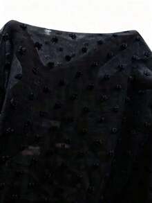 Blusa de manga farol con cuello de corazón y pliegues, corta - Negro 2 - Ver 3