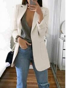 Women's Tailored Blazer Maxi Jacket Twill - Trắng ngà - Xem 1