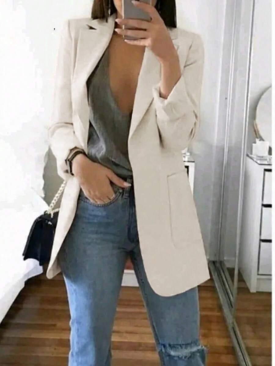 Women's Tailored Blazer Maxi Jacket Twill - Trắng ngà - Xem 1