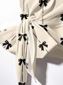 2 piezas Conjunto de camisa beige elegante y casual minimalista con estampado de silueta botánica en blanco y negro y pantalones sueltos negros.Perfecto para primavera y verano, vacaciones, estilo campestre, día, jardín y caminatas. - Multicolor 2 - Ver 5