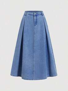 Falda larga de mezclilla azul holgada y casual para mujer - Azul lavado medio - Ver 1
