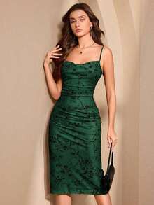Vestido ceñido y delgado de tirantes largos para mujer - Verde Oscuro - Ver 3