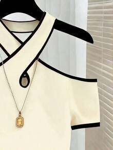 Camiseta de tirantes con contraste y cruce en el frente, de uso casual y diario para el verano - Albaricoque - Ver 3