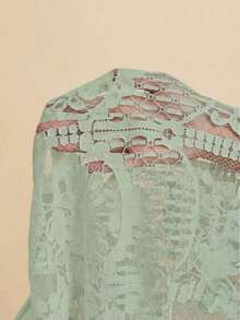 Blusa suelta de manga corta con encaje elegante para mujer, adecuada para la temporada de bodas, citas, primavera y verano, color: Blusa de verano casual de primavera y verano para mujer Blusa blanca Blusa bohemia Blusa de ojal Blusas de verano par - verde menta - Ver 4