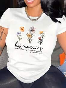Tallas Grandes - Tallas Grandes - Camiseta de Moda con Estampado Floral - Top Casual de Cuello Redondo y Manga Corta, Transpirable, Lavable a Máquina - Moda Femenina, playeras de mujer algodón, blusa negra para dama - Blanco - Ver 7