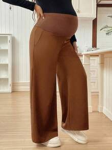 Pantalones casuales de unicolor con bolsillo para mujeres embarazadas, para uso diario - Óxido marrón - Ver 5