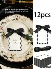 Scallop Shaped Name Cards, Suitable For Dining Table Setting, DIY Wedding Place Cards With Ribbons, Hanging Style Seat Cards, Wedding Table Numbers, Wedding Reception Desk Labels, Wedding Centerpiece Decor, Wedding Hanging Decorations, - Multicolor - View 11