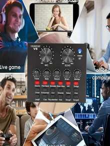 V8即时语音卡，具备多种实时音频效果混音和语音转换功能，内置500mAh可充电锂电池，适用于电脑录音、家庭K歌、语音聊天等场景。 - 彩色 - 查看 7