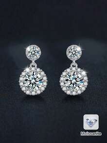 2 chiếc bông tai đính đá Moissanite 2ct bạc Sterling 925 sang trọng, thích hợp cho trang phục hàng ngày của phụ nữ, đi làm, tiệc tùng, kỳ nghỉ, sinh nhật, năm mới, ngày của mẹ, kỷ niệm ngày cưới, quà tặng trang sức cho phụ nữ - Bạc - Xem 1