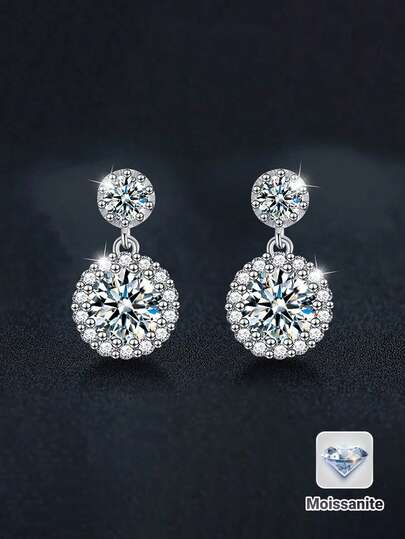 2 chiếc bông tai đính đá Moissanite 2ct bạc Sterling 925 sang trọng, thích hợp cho trang phục hàng ngày của phụ nữ, đi làm, tiệc tùng, kỳ nghỉ, sinh nhật, năm mới, ngày của mẹ, kỷ niệm ngày cưới, quà tặng trang sức cho phụ nữ