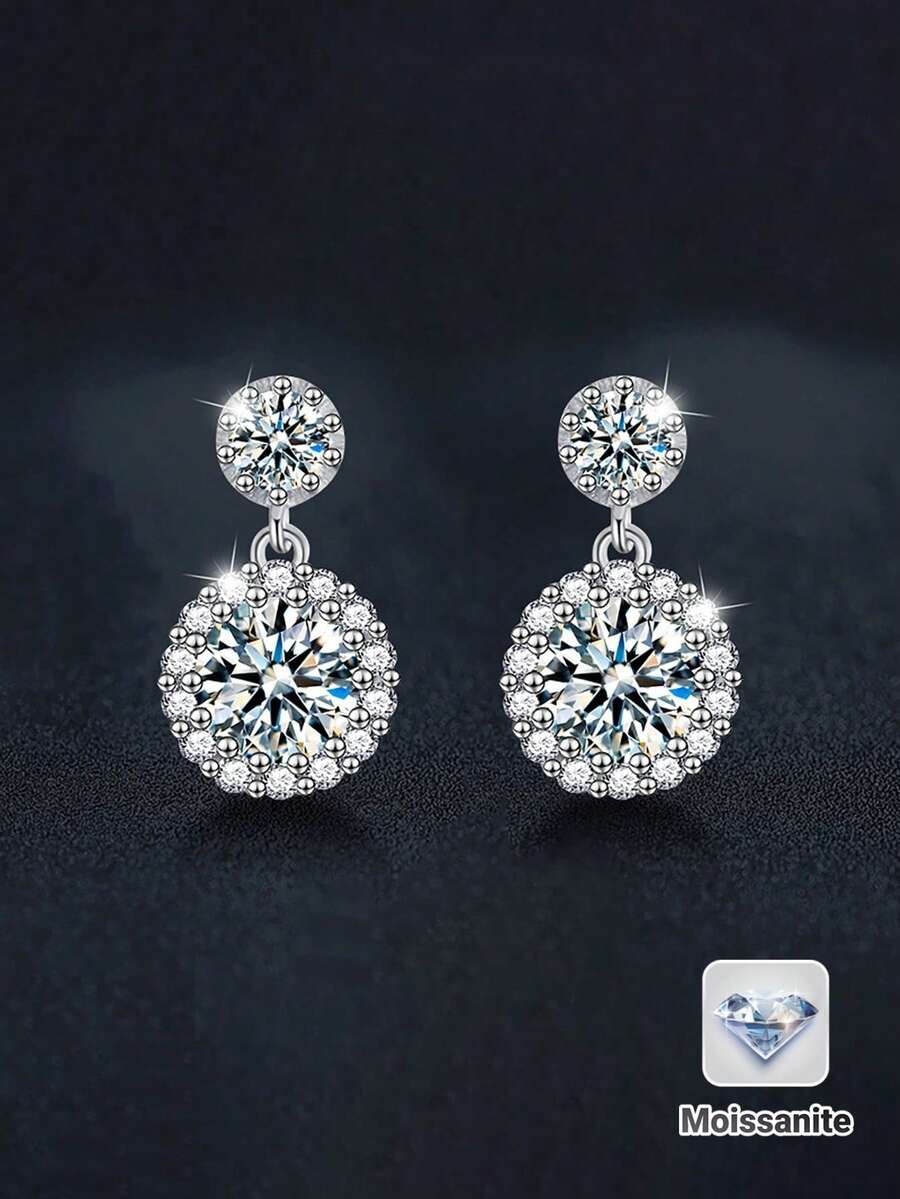 2 chiếc bông tai đính đá Moissanite 2ct bạc Sterling 925 sang trọng, thích hợp cho trang phục hàng ngày của phụ nữ, đi làm, tiệc tùng, kỳ nghỉ, sinh nhật, năm mới, ngày của mẹ, kỷ niệm ngày cưới, quà tặng trang sức cho phụ nữ - Bạc - Xem 1