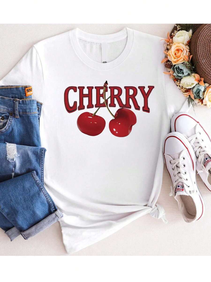 1 Women's T-Shirt In Pure White: Vintage Style Cherry Blossom Print, 180g 100% Cotton. - 白 - 查看 1