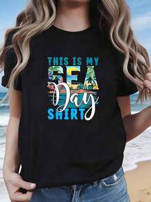 Camiseta Femenina Manga Corta Estilo Clásico Ligera Fresca Versátil Verano eñora Manga Corta Diseño Elegante Casual Ligera Uso Diario Verano - Negro - Ver 7
