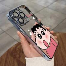 CRAYON SHINCHAN for苹果16ProMax/16Plus/16Pro/16/15ProMax/15Plus/15Pro/15/14ProMax/14Plus/14Pro/14/16E/13ProMax/13Pro/13/12ProMax/12Pro/12/11ProMax/11メッキフレームケースカメラレンズ保護メッキフレーム耐衝撃インスタ映えメッキフレーム - 银色 - チェックする 5