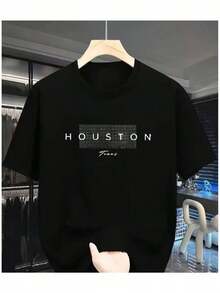 Camiseta Holgada Sencilla Mujer Estilo Moderno Camisetas Gráficas - Camiseta Casual para Hombre con Estampado de HOUSTON - Cómoda, de Manga Corta para Verano, Tejido de Poliéster Ligero, Cuello Redondo, Lavable a Máquina, para Uso Diario |     Estilo Casual Moderno |     Textura suave 100% algodón Camiseta Mujer Estampado Gráfico  Verano 2026 - Negro - Ver 5