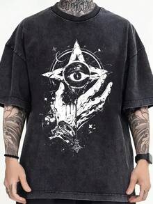 Camiseta casual vintage cómoda y lavada para mujer, camiseta de manga corta con cuello redondo,% algodón lavado y versátil para hombre, adecuada para uso diario y atuendos de, estilo unisex. - Negro - Ver 1