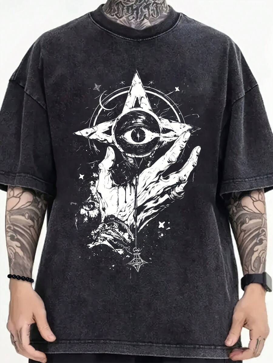 Camiseta casual vintage cómoda y lavada para mujer, camiseta de manga corta con cuello redondo,% algodón lavado y versátil para hombre, adecuada para uso diario y atuendos de, estilo unisex. - Negro - Ver 1
