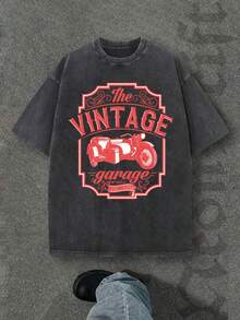 Camiseta casual vintage cómoda y lavada para mujer, camiseta de manga corta con cuello redondo,% algodón lavado y versátil para hombre, adecuada para uso diario y atuendos de, estilo unisex. - Negro - Ver 1