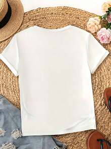 Nueva llegada de moda de verano, camiseta de manga corta de algodón suelto blanca estilo K-pop con estampado de grupo coreano, camiseta ajustada de manga corta para mujer con gráficos divertidos, perfecta para looks diarios y casuales de trabajo. - Blanco - Ver 4