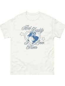 Camiseta con estampado gráfico Ilya Shane But Daddy I Love Them, top casual de manga corta y cuello redondo, ideal para primavera y verano, ropa de mujer, camiseta Come to The Cottage, camiseta románt - Blanco - Ver 1