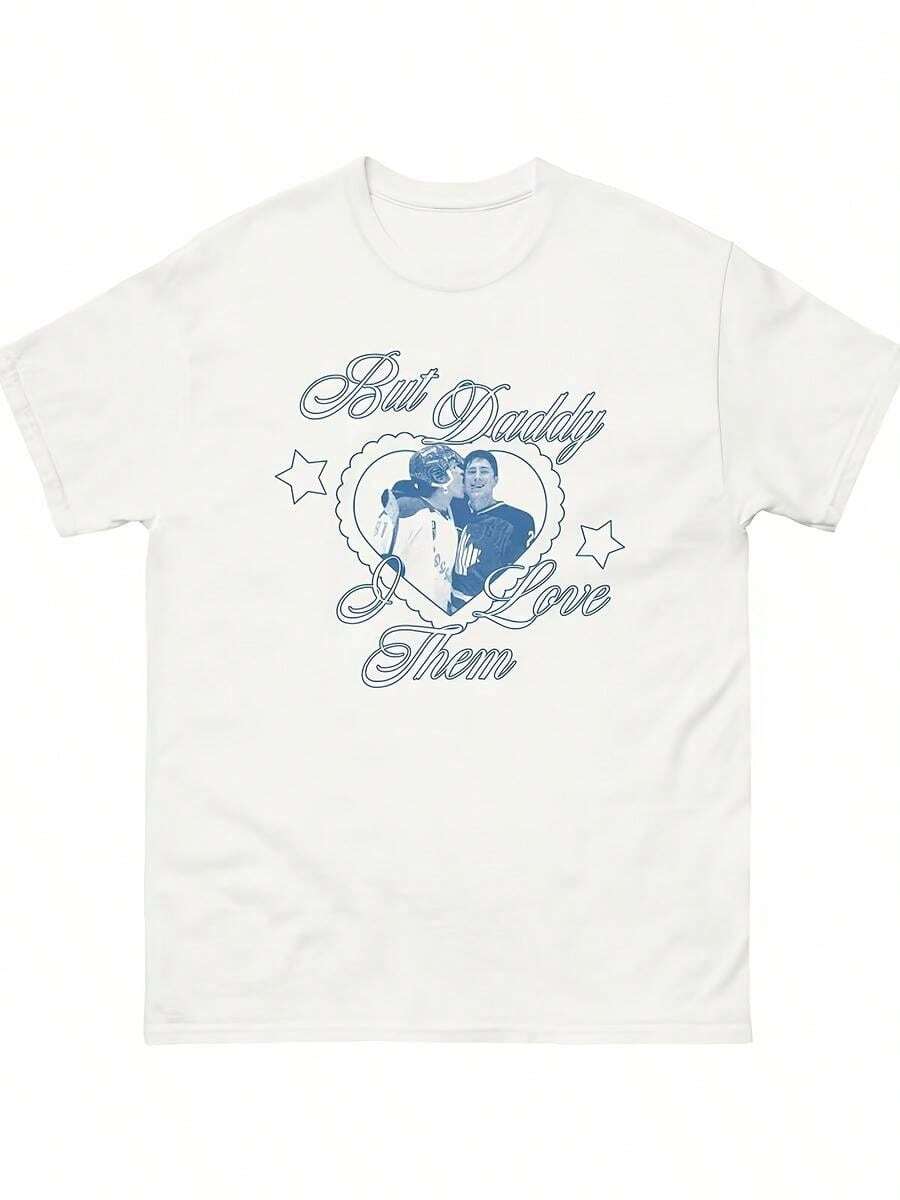 Camiseta con estampado gráfico Ilya Shane But Daddy I Love Them, top casual de manga corta y cuello redondo, ideal para primavera y verano, ropa de mujer, camiseta Come to The Cottage, camiseta románt - Blanco - Ver 1