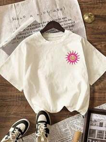 Camiseta Casual de Manga Corta con Cuello Redondo para Mujer, con Estampado "SUN Paradise Soleil", Ropa de Playa para Vacaciones de Verano, Ropa de Concierto de Tallas Grandes, Ropa para la Temporada de Graduación - Albaricoque - Ver 3