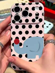 Yellow Polka Dot & Elephant Print Phone Case For AppleiPhone11/12/13/14/15/16/17 Pro Max, Cute Cartoon Design With Large Camera Window, Shockproof Hard Shell Protective Cover - Mauve Purple - View 2