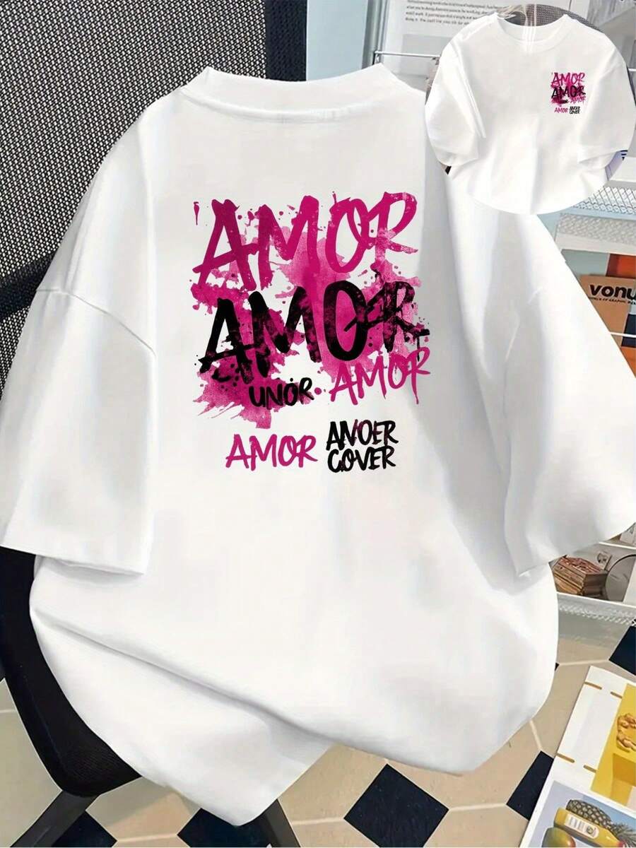 Short-Sleeved Printed T-Shirt With Designs On The Front And Back - Ove, AOR - Fashionable Printed T-Shirt For Women, Spring/Summer, Item, Versatile And Casual. Elegant Party Outfit, T-Shirt For Elegant Ladies, Blouses Suitable For Curvy Women, Prom Skirts, Casual Wear - 白色 - 查看 1