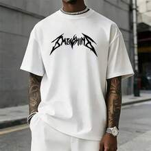 Camiseta gráfica FEEGO para hombre Omenshine en estilo gótico death metal, camiseta casual de manga corta con cuello redondo para un estilo urbano alternativo. - Blanco - Ver 4
