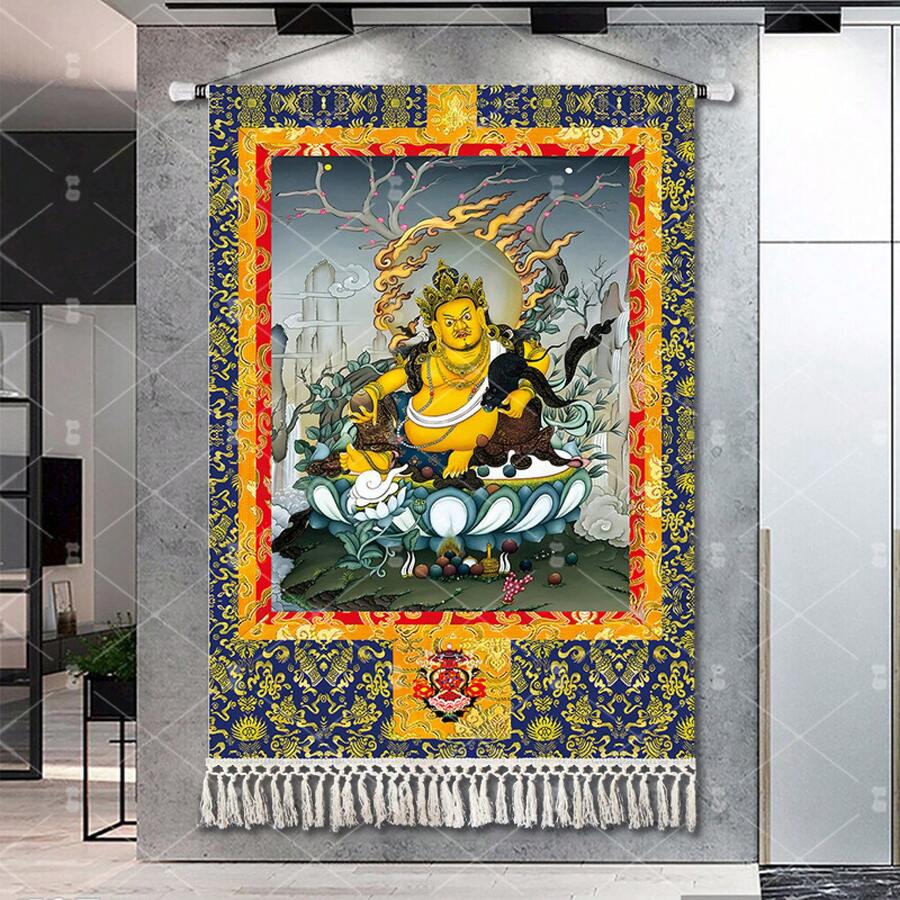 黄財神風タンカ背景布 仏像布製壁掛け装飾画 壁布 玄関通路用掛け布 - 語縦型バージョン - S443 - チェックする 1