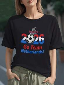 Camino hacia 2026 con balón de fútbol y colores de Países Bajos que simbolizan apoyo y pasión deportiva camiseta para mujer 100% algodón - Negro - Ver 1