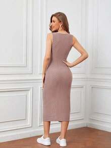 Vestido ajustado con botón delantero - Rosa vieja - Ver 2