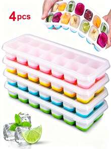 1/4 Set de Molde de Cubitos de Hielo de Silicona, Fácil Liberación Suave, 14 Compartimentos Mixtos de 4 Colores, Con Tapa Removible a Prueba de Derrames, Apilable, Accesorio de Cocina, Pequeña Herramienta de Cocina - Multicolor - Ver 9